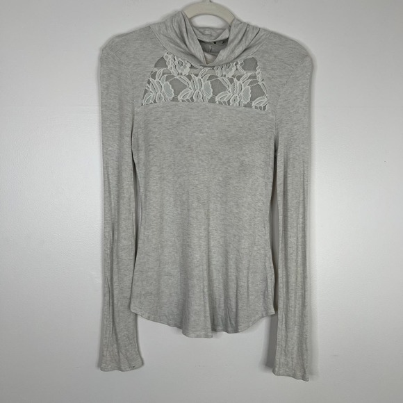 E by Eloise Lace Front Detail Mock Neck Long Sleeve Ribbed Knit Blouse Top Sz M - Picture 1 of 14